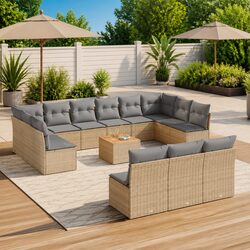 Garden Sofa Set 14 Piece Outdoor Furniture Patio Sectional with Cushions Beige