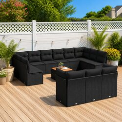 Garden Sofa Set 14 Piece Outdoor Furniture Patio Rattan Black Modular Lounge
