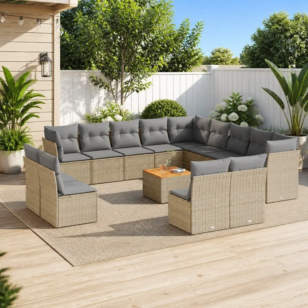 Garden Sofa Set Modular Outdoor Furniture 14 Piece Beige with Cushions