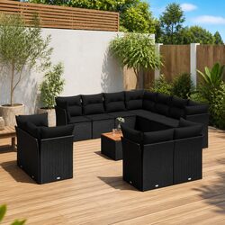 Reliable 12 Piece Black Rattan Sofa Set for Outdoors