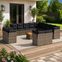 Comfortable 14 Piece Grey Garden Sofa Set with Cushions