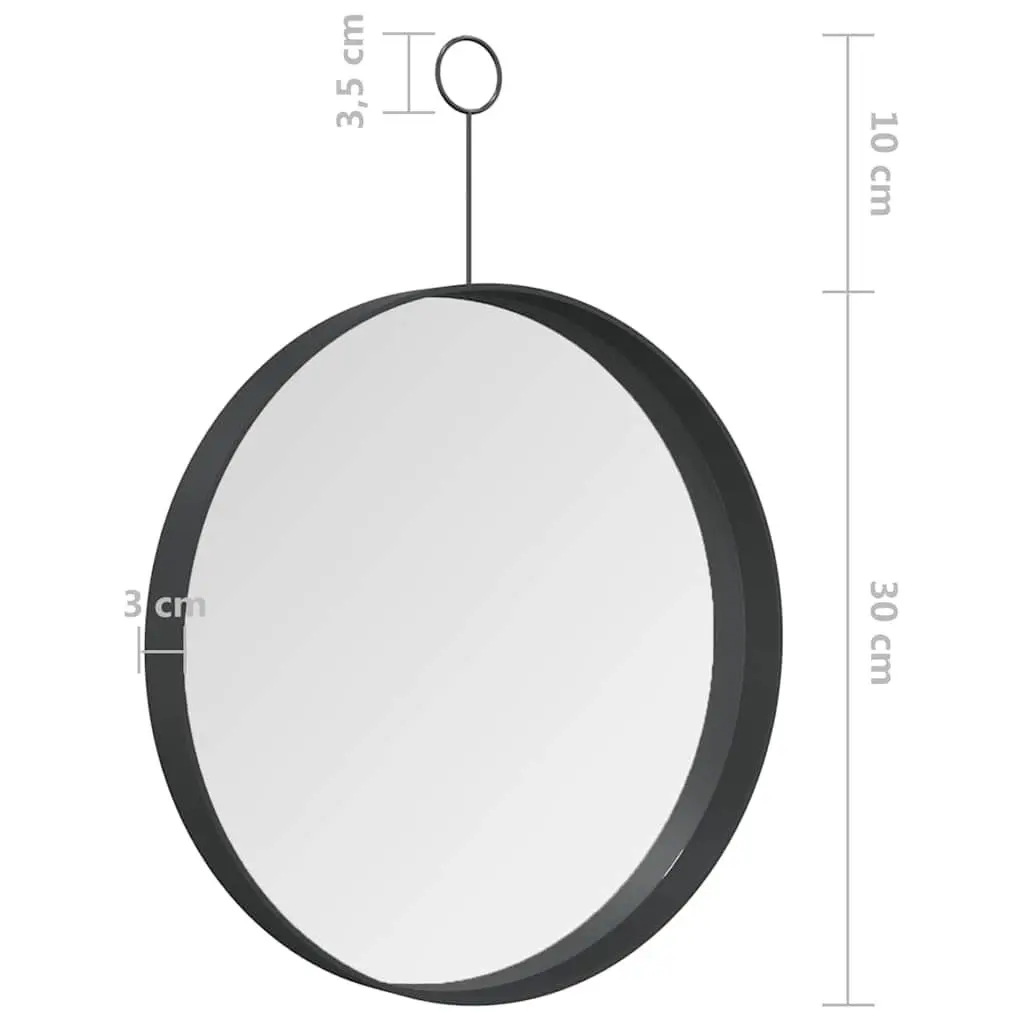 Round Wall Mirror Modern Home Decor 30 cm Black Powder-Coated Steel