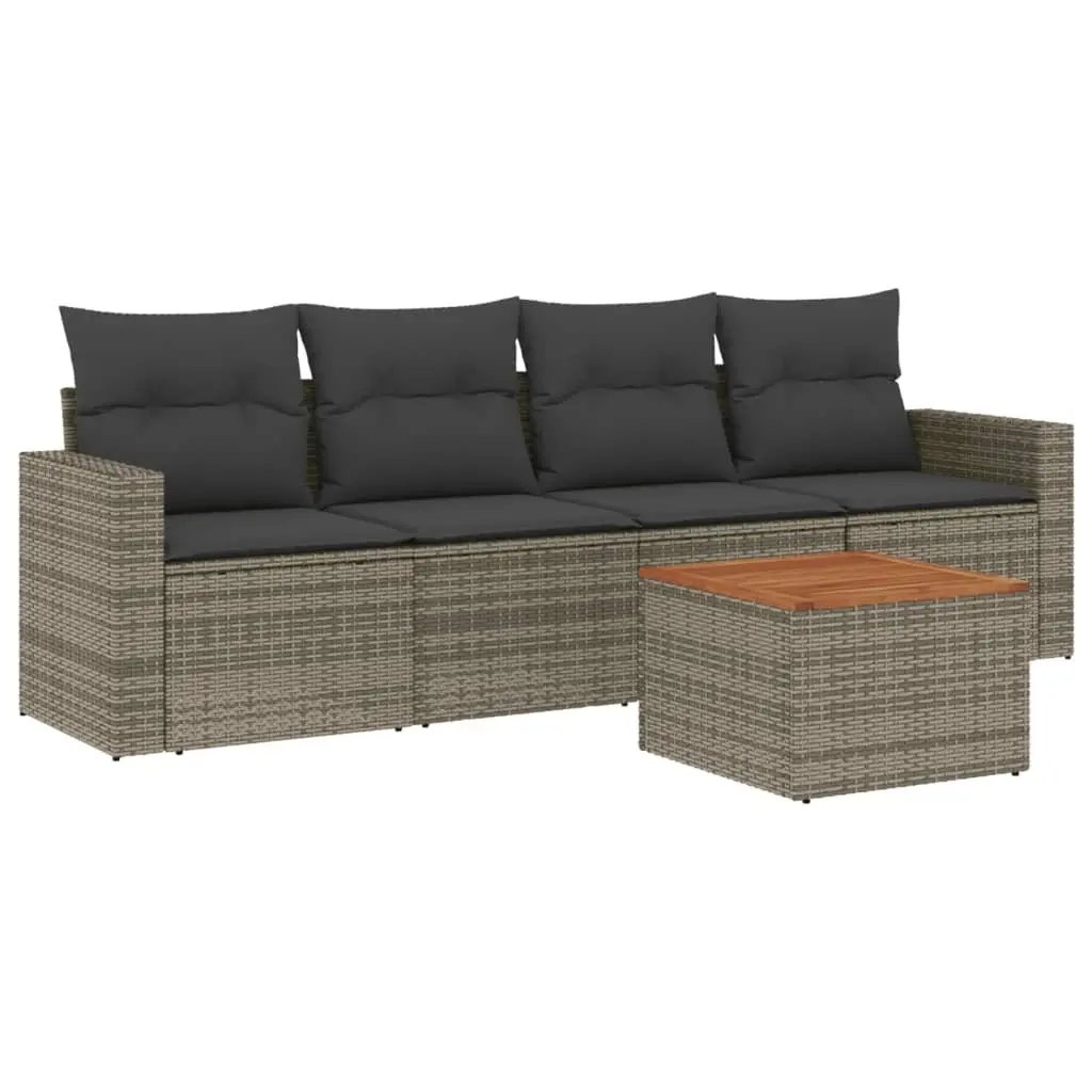 Garden Sofa Set 5 Piece Outdoor Furniture with Cushions Patio Rattan Grey
