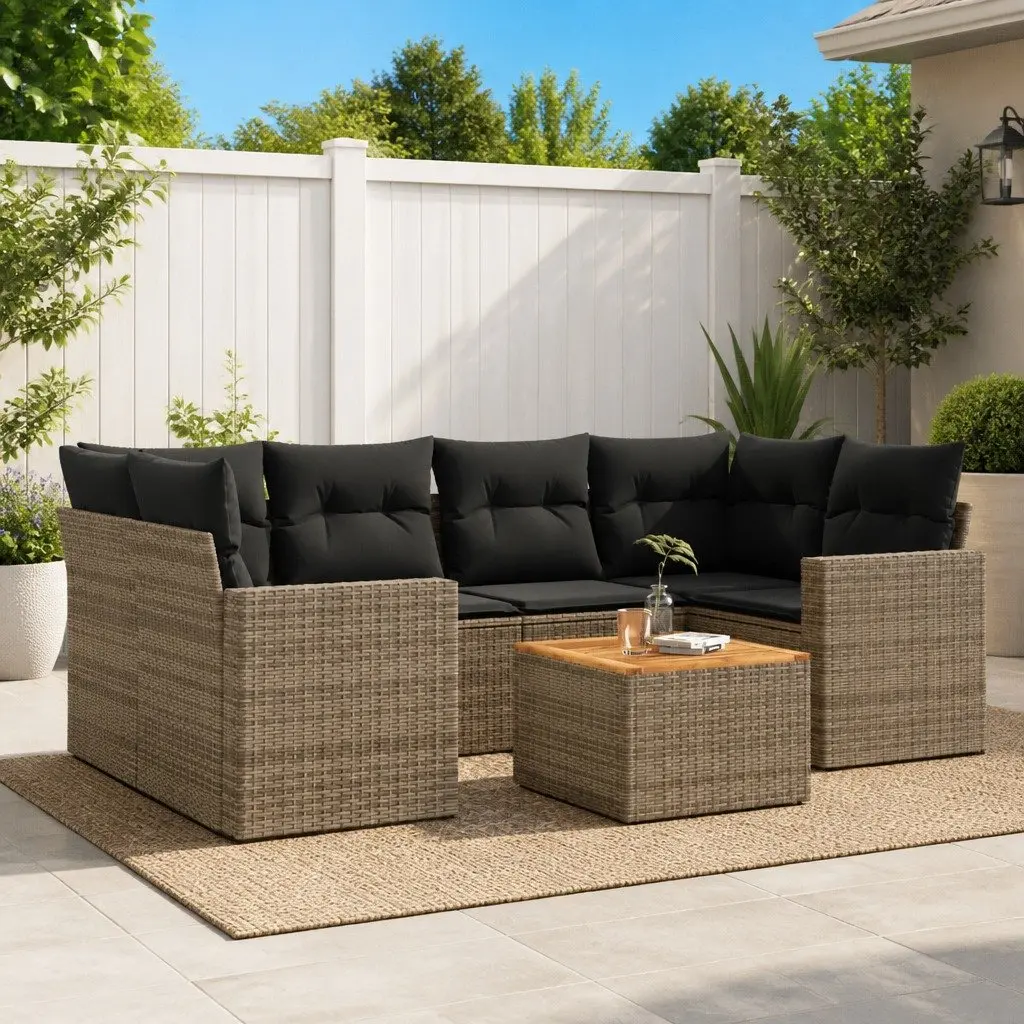 7 Piece Garden Sofa Set Cushions Grey Outdoor Furniture Patio Sectional