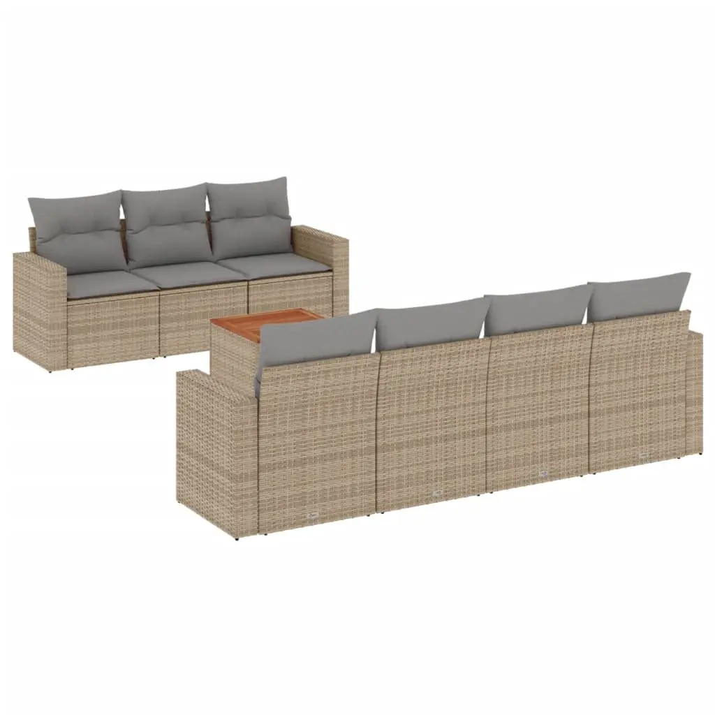 Garden Sofa Set Modular Outdoor Furniture 8 Piece Beige Poly Rattan
