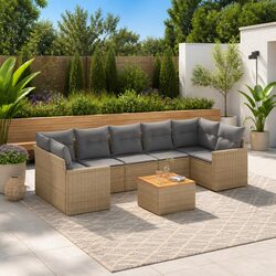 Comfortable 8-Piece Outdoor Sofa Set with Beige Cushions