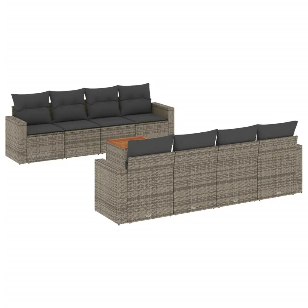 Garden Sofa Set 9 Piece Outdoor Furniture Grey Poly Rattan with Cushions