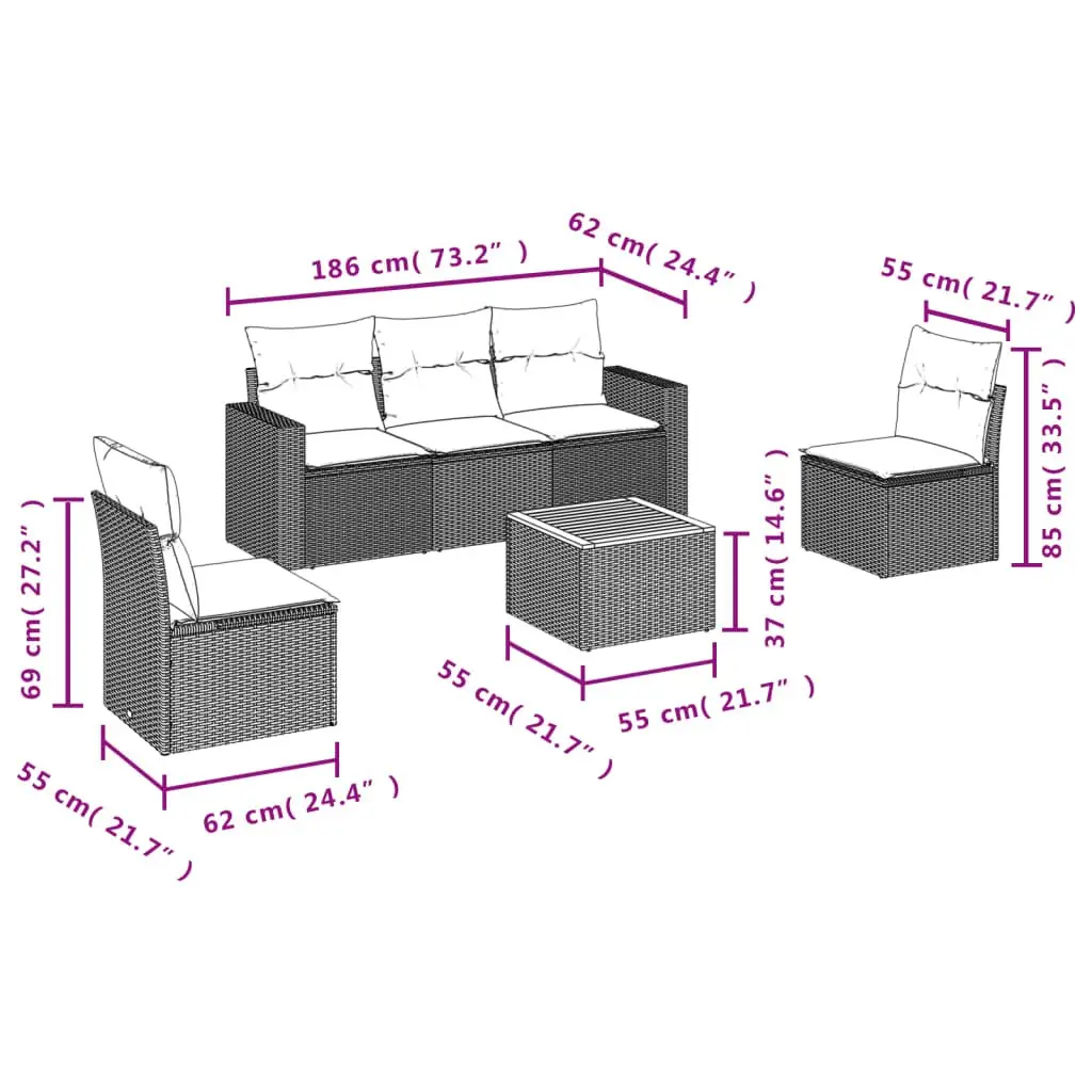Garden Sofa Set Outdoor Furniture 6 Piece Beige Cushions Patio Seating