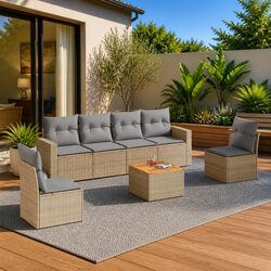 Comfortable 7 Piece Garden Sofa Set in Beige