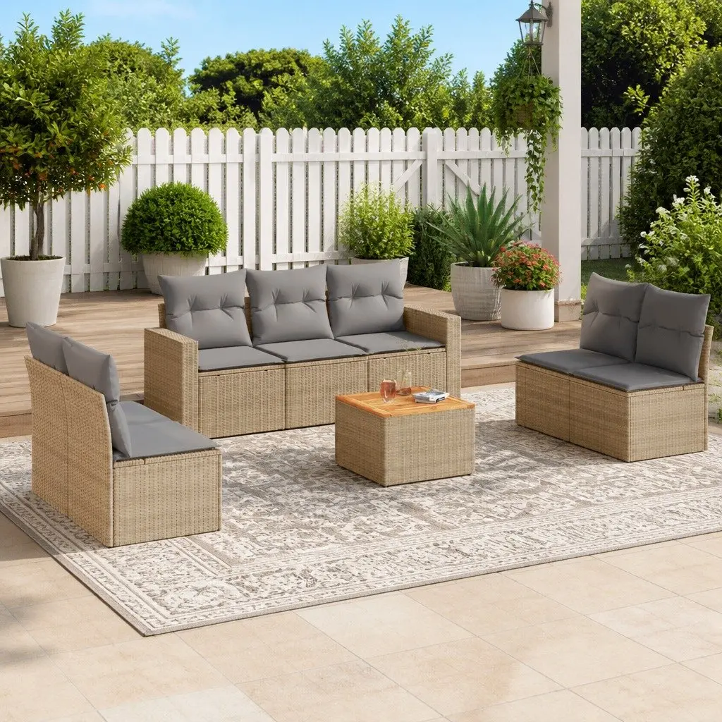 Garden Sofa Set 8 Piece Outdoor Furniture Patio Seating Cushions Beige
