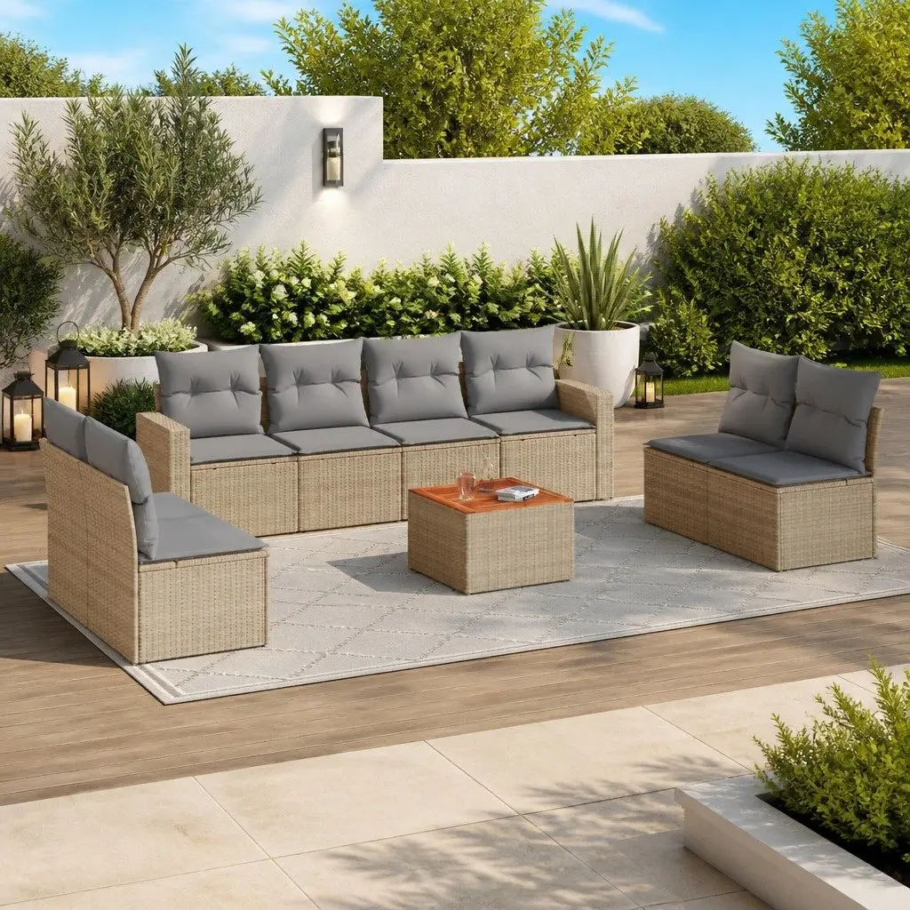 Garden Sofa Set 9 Piece Outdoor Furniture Lounge Suite Beige Rattan
