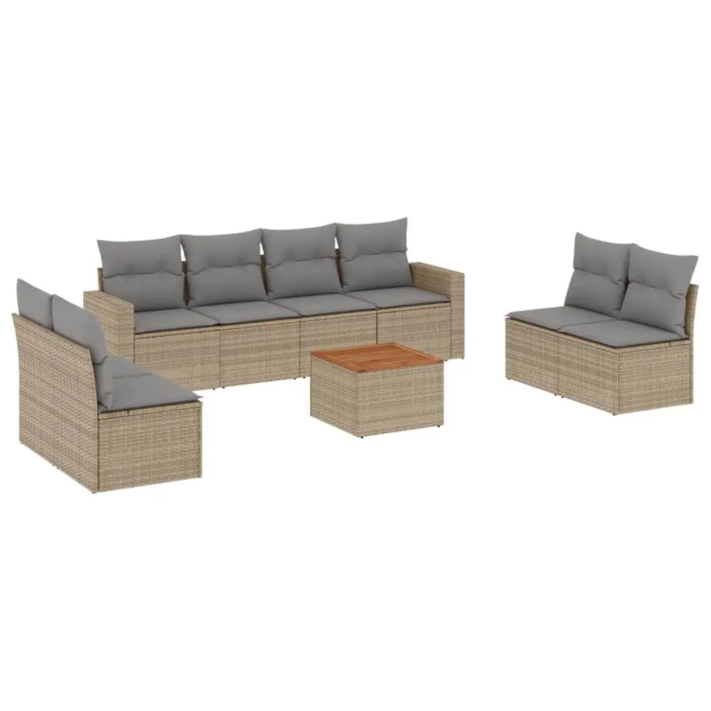 Garden Sofa Set 9 Piece Outdoor Furniture Lounge Suite Beige Rattan