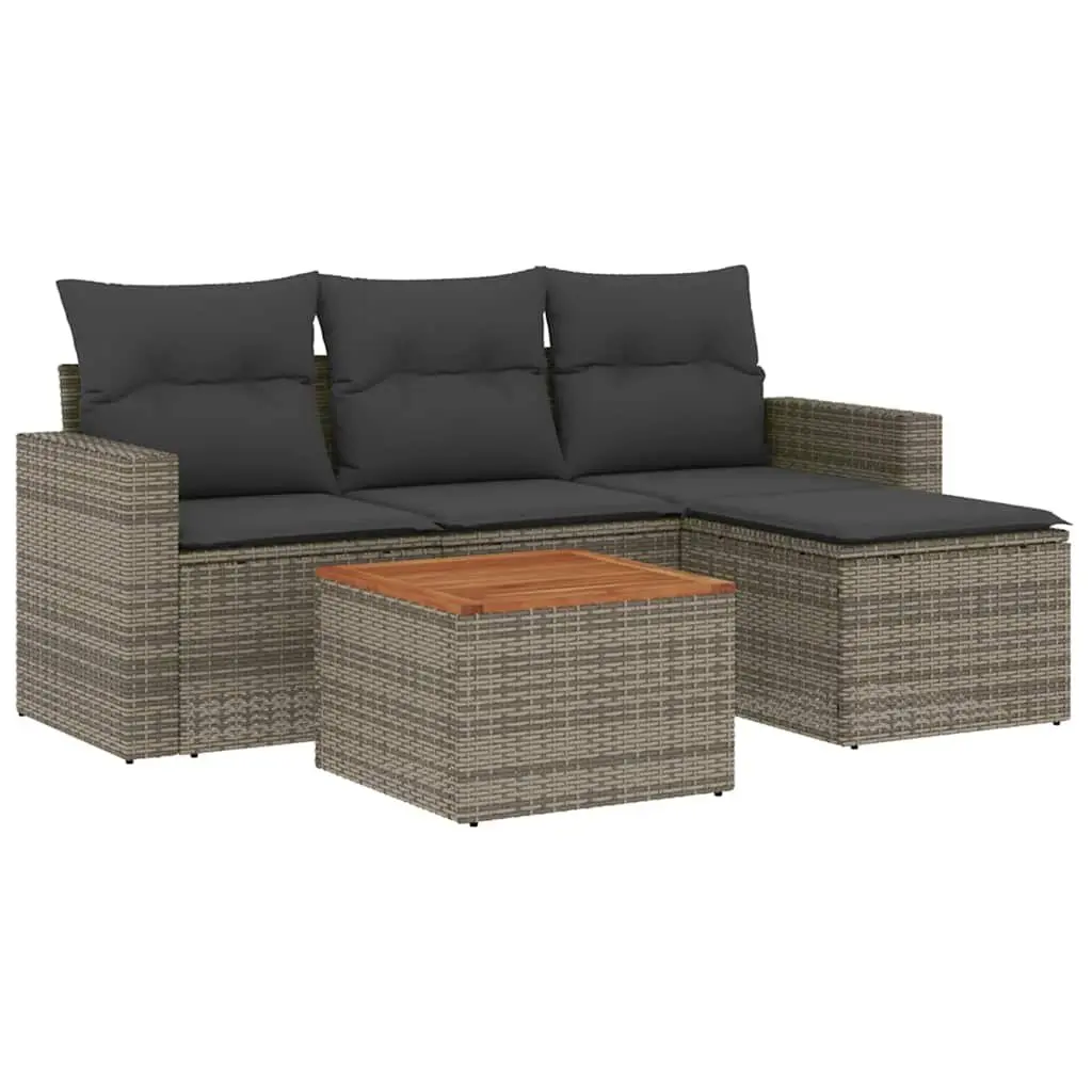 5 Piece Garden Sofa Set Outdoor Patio Furniture Grey PE Rattan with Cushions