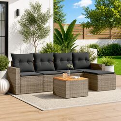 Garden Sofa Set 6 Piece Outdoor Furniture Patio Lounge Grey Poly Rattan Cushions