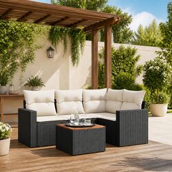 Garden Sofa Set 5 Piece Outdoor Furniture Patio Sectional with Cushions Black