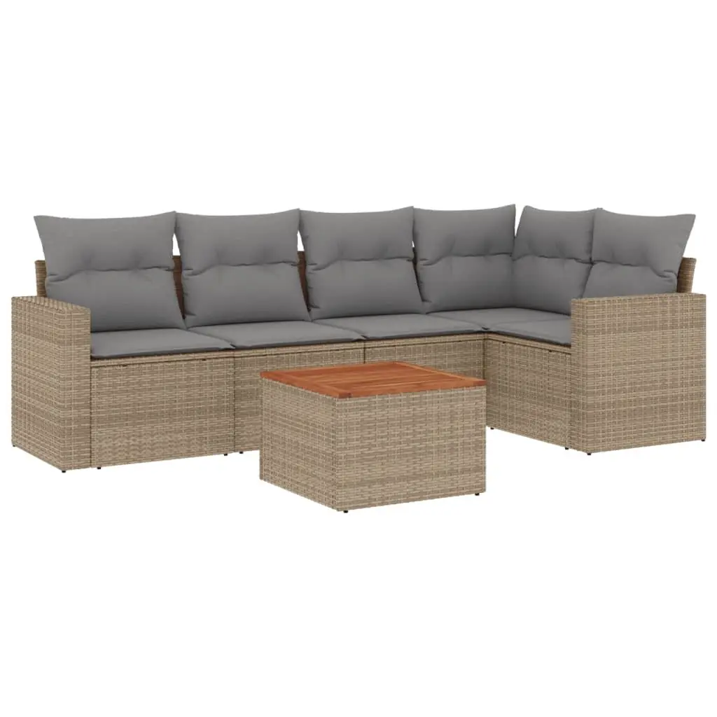 6 Piece Garden Sofa Set Outdoor Furniture Beige Cushions Rattan Sectional