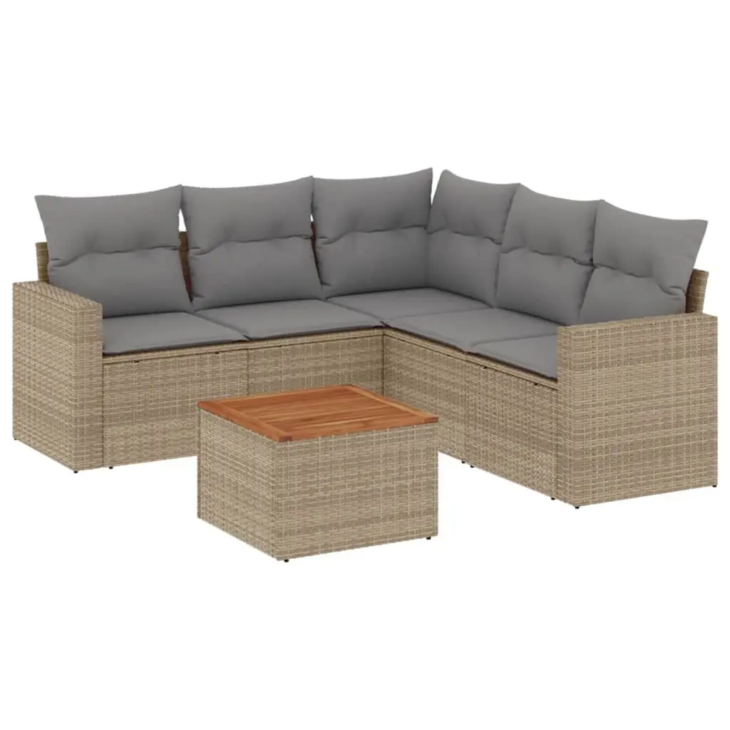 Garden Sofa Set 6 Piece Outdoor Furniture Beige Poly Rattan Modular