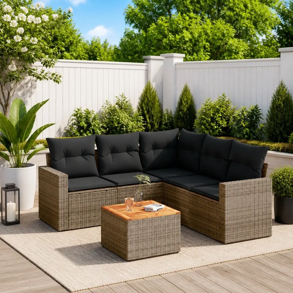 Garden Sofa Set Modular Outdoor Furniture 6 Piece Grey with Cushions