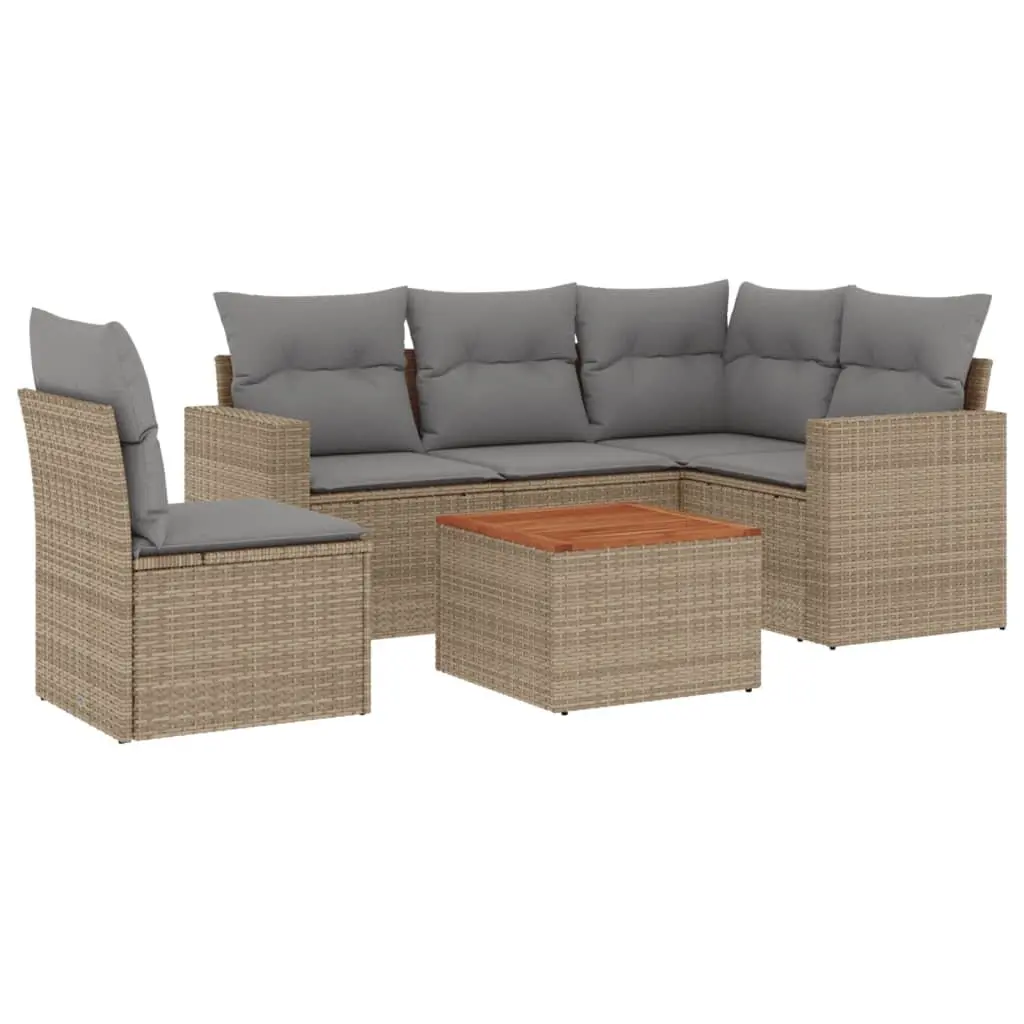 Garden Sofa Set 6 Piece Outdoor Patio Furniture Beige Poly Rattan with Cushions