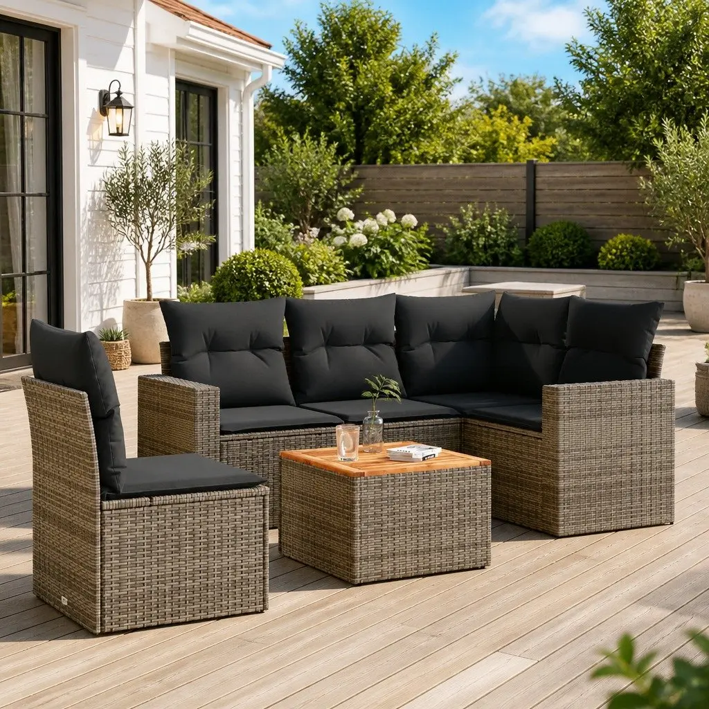 Grey Outdoor Garden Sofa Set 6 Piece Modular Poly Rattan Furniture with Cushions