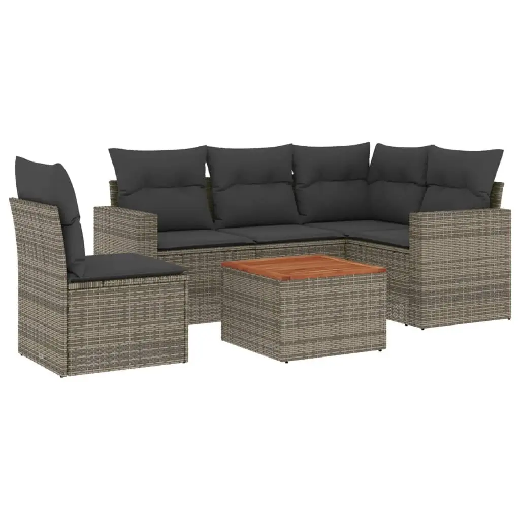 Grey Outdoor Garden Sofa Set 6 Piece Modular Poly Rattan Furniture with Cushions