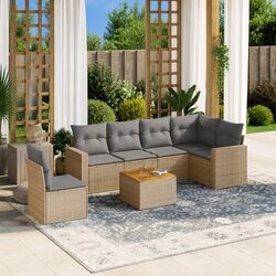 Beige 7 Piece Outdoor Sofa Set for Relaxation