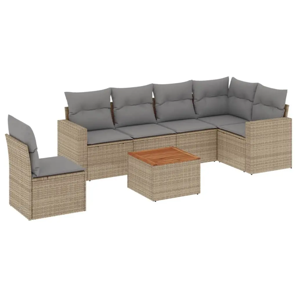 Garden Sofa Set 7 Piece Outdoor Seating Beige Poly Rattan Furniture with Cushions