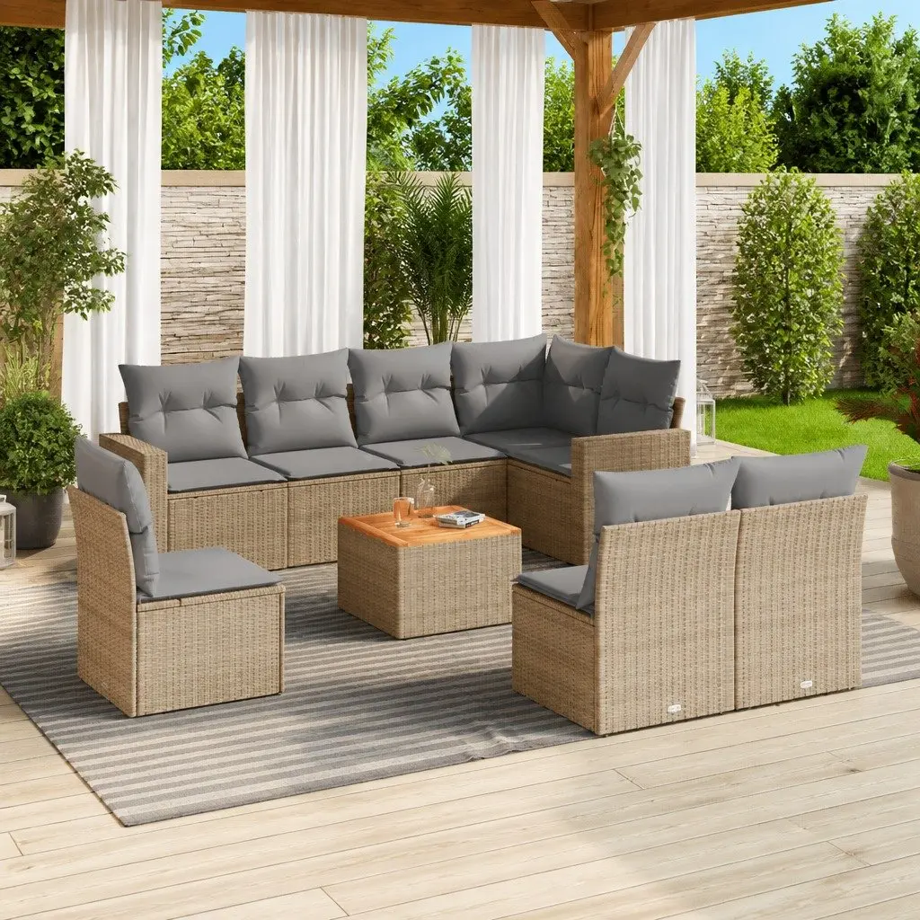 Garden Sofa Set 9 Piece Outdoor Furniture Modular Beige Cushioned Rattan