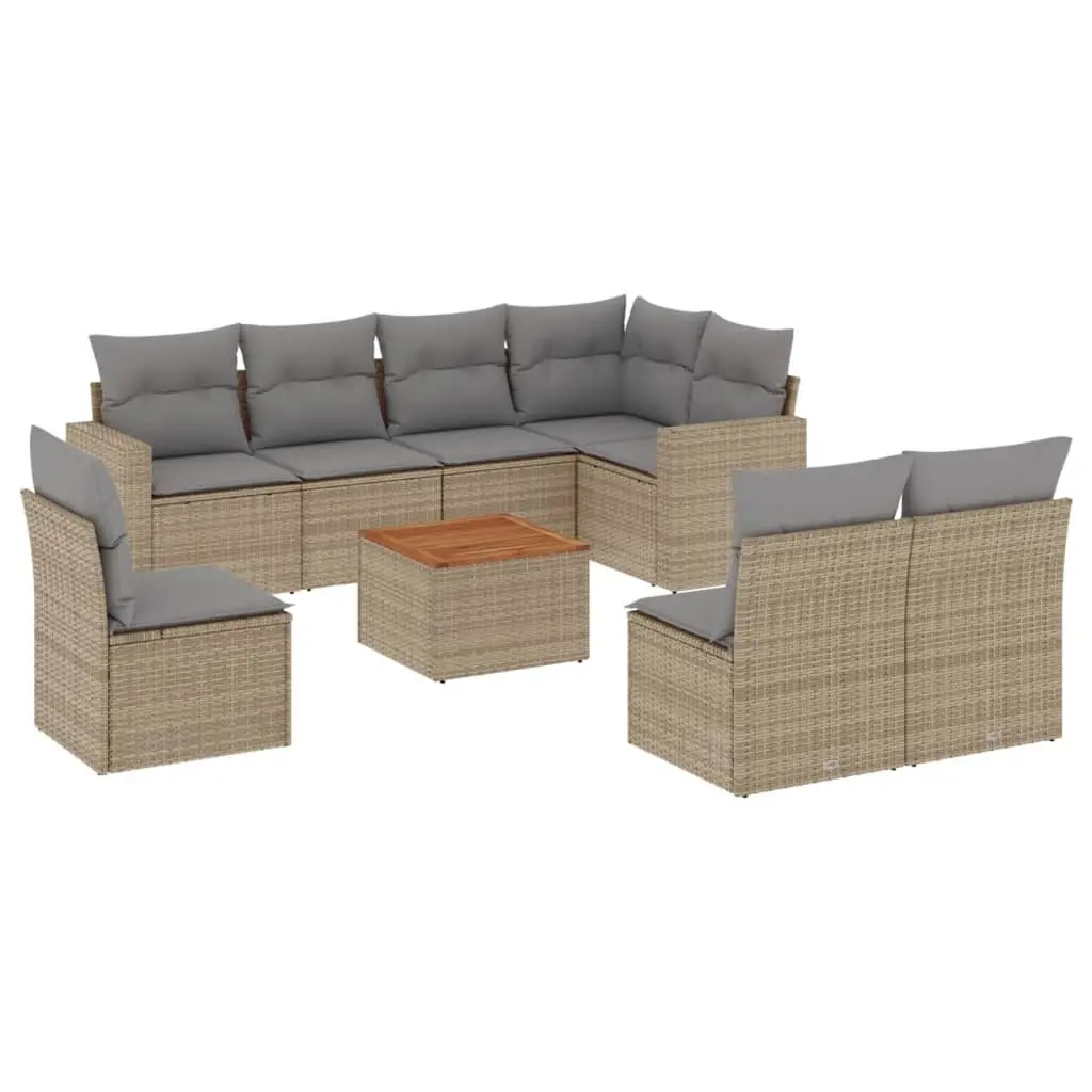 Garden Sofa Set 9 Piece Outdoor Furniture Modular Beige Cushioned Rattan