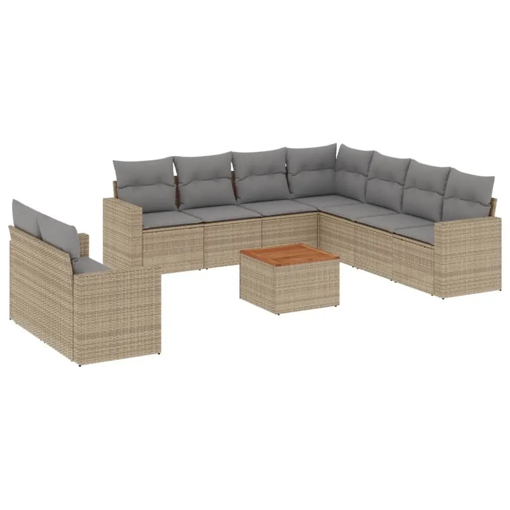 Garden Sofa Set Outdoor Furniture 10 Piece Modular Beige Poly Rattan Cushions