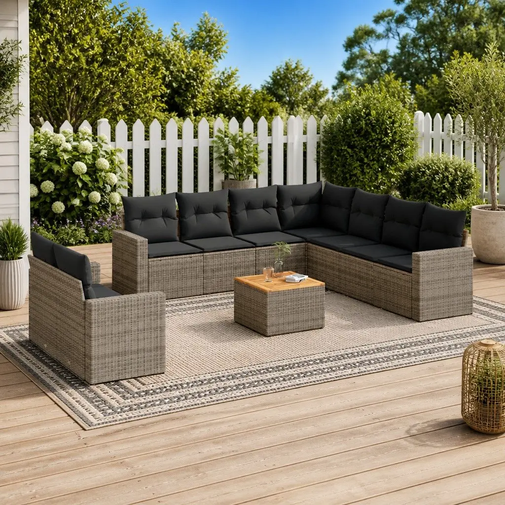 Grey Rattan 10 Piece Garden Sofa Set