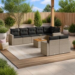 9 Piece Garden Sofa Set Outdoor Furniture Patio Lounge Suite Grey with Cushions