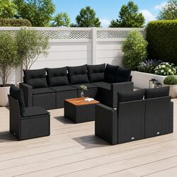 Garden Sofa Set 9 Piece Outdoor Furniture Patio Lounge with Cushions Black