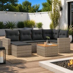 Outdoor Sectional Sofa Set 7 Piece Grey Poly Rattan Garden Furniture with