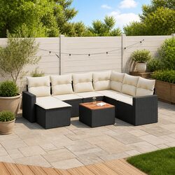 Outdoor Garden Sofa Set 8 Piece Black Poly Rattan Modular Sectional with