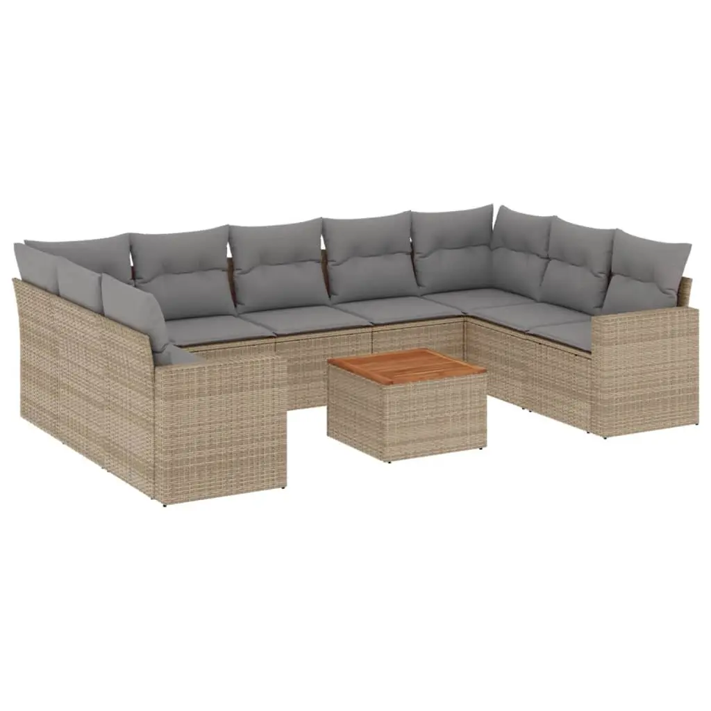 Outdoor Sectional Sofa Set 10 Piece Garden Furniture Beige Poly Rattan Patio