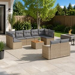 Comfortable 10-Piece Outdoor Sofa Set in Beige