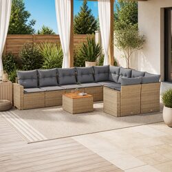 Outdoor Sectional Sofa Set 10 Piece Garden Furniture Beige Poly Rattan with