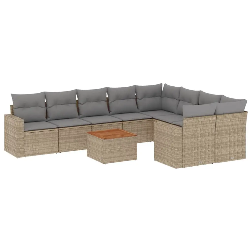 Outdoor Sectional Sofa Set 10 Piece Garden Furniture Beige Poly Rattan