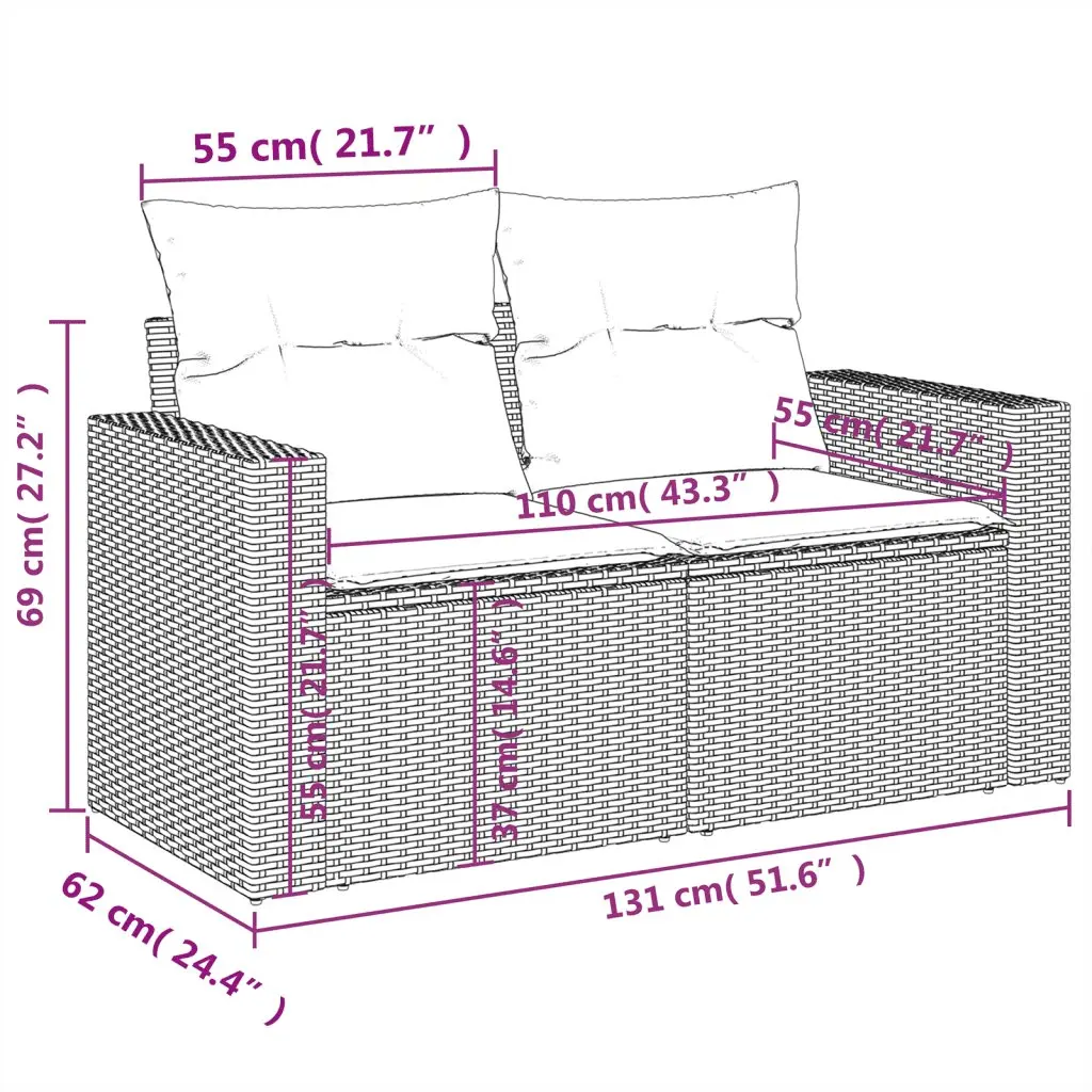 10 Piece Outdoor Sectional Sofa Set Garden Furniture Grey Poly Rattan