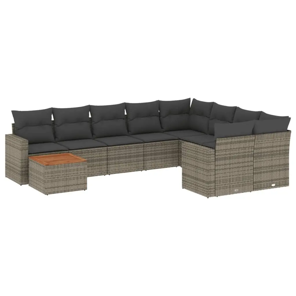 10 Piece Outdoor Garden Sofa Set Grey Poly Rattan Cushions