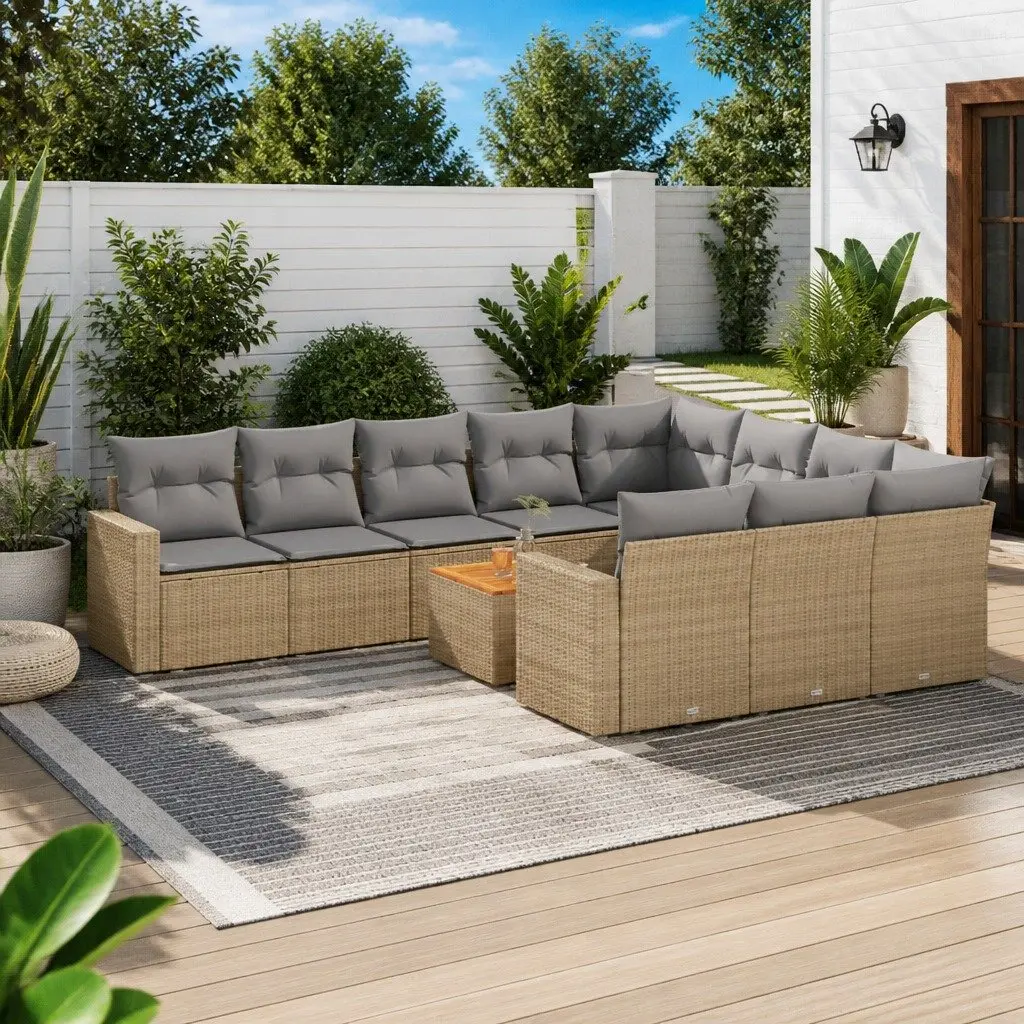 Outdoor Sectional Sofa Set 11 Piece Garden Furniture Beige