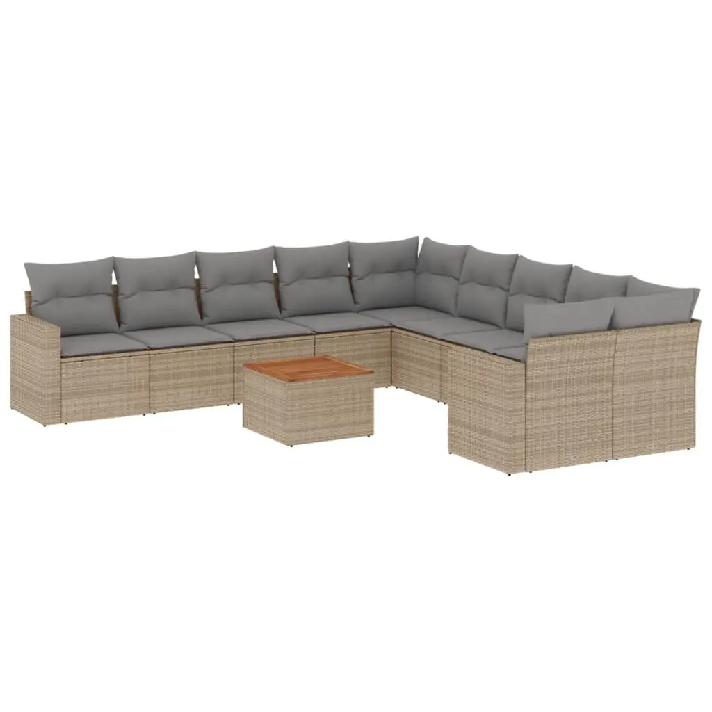 Outdoor Sectional Sofa Set 11 Piece Garden Furniture Beige Poly Rattan Modular