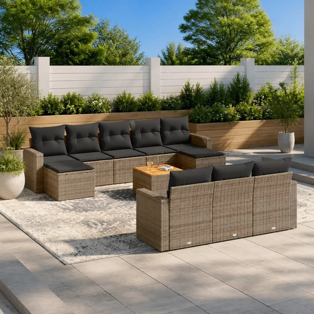 Outdoor Sectional Sofa Set 11 Piece Garden Furniture Grey Poly Rattan