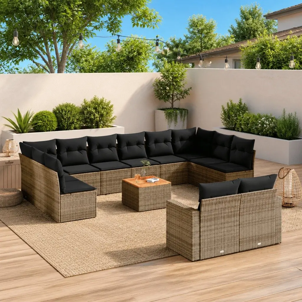 13 Piece Outdoor Garden Sofa Set Grey Poly Rattan Patio Furniture