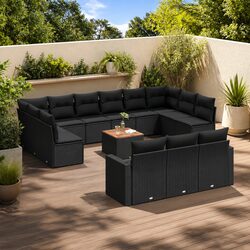 Comfortable 14 Piece Black Garden Sofa Set with Cushions