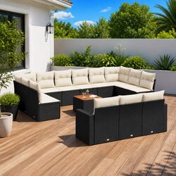 Comfortable 14 Piece Black Rattan Patio Sofa Set