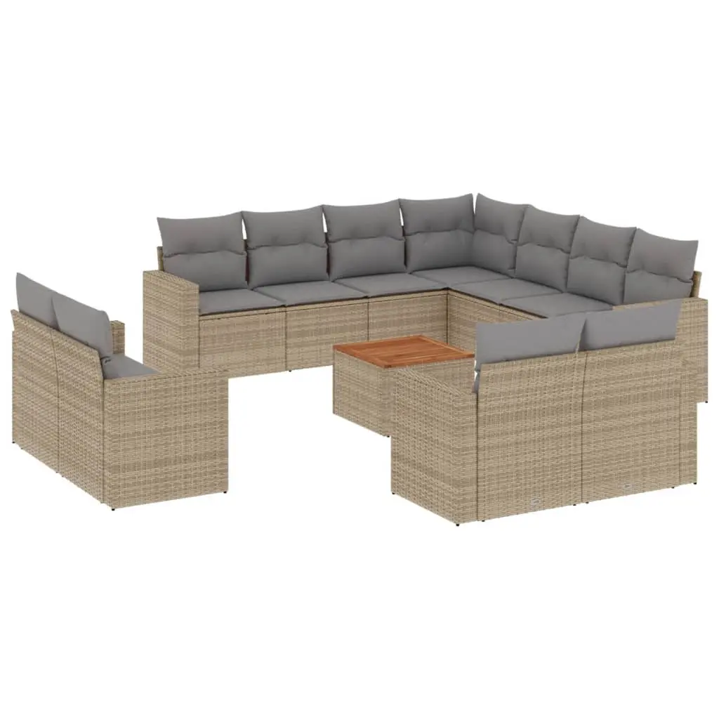 Outdoor Sectional Sofa Set 12 Piece Garden Furniture Beige Poly Rattan Modular