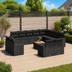 Outdoor Sectional Sofa Set 13 Piece Garden Furniture with Cushions Black Rattan
