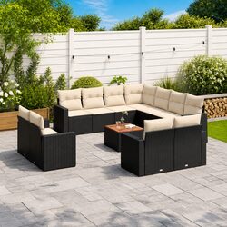 Comfortable 13 Piece Black Rattan Sofa Set